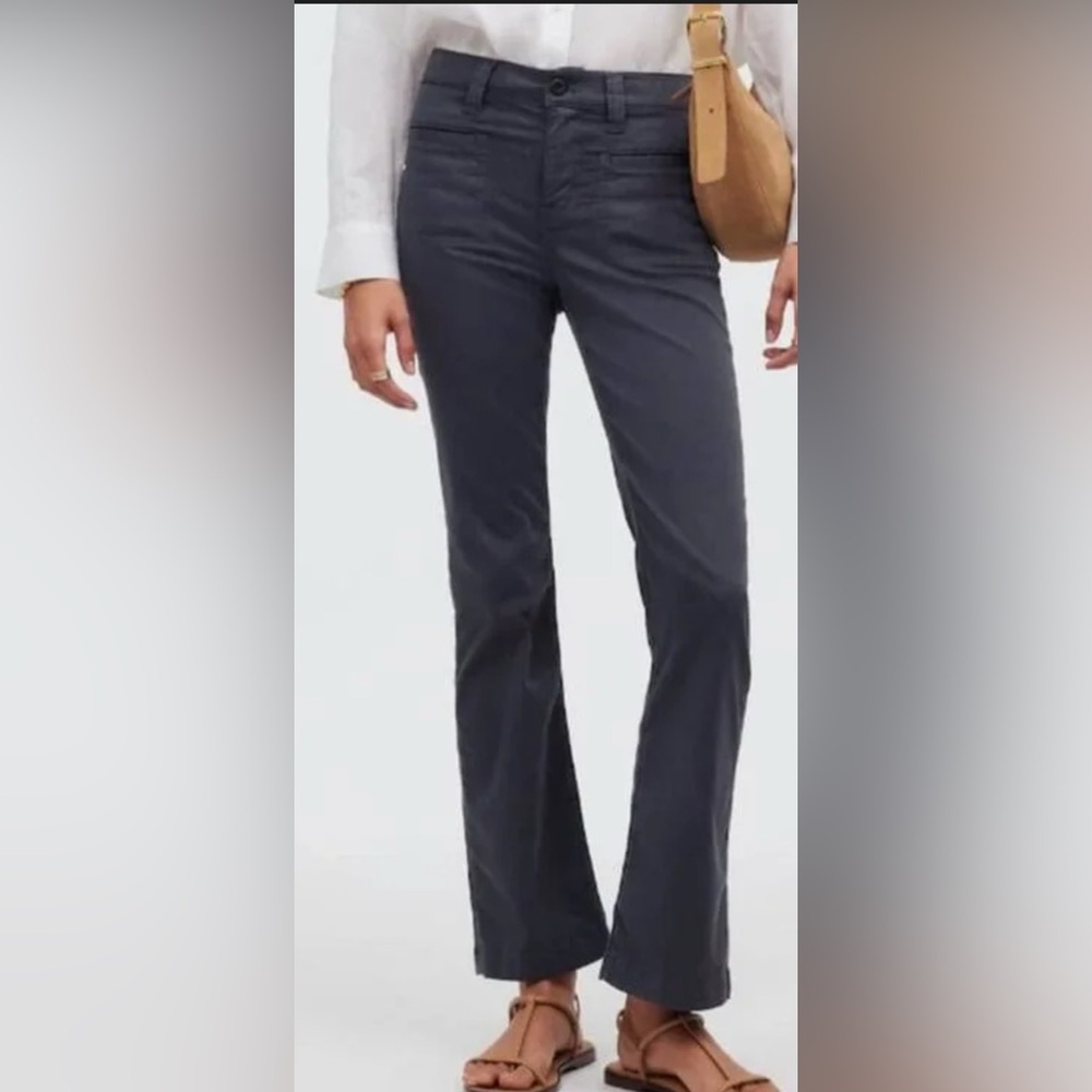 Madewell Pants Womens Kick Out Crop Garment-Dyed Sateen Gray Mid Rise